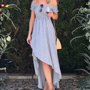 High Low Blue/White Striped Summer Dress